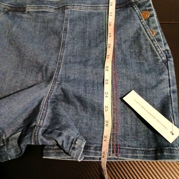 NEW Modcloth Bouncing Over The Rainbow Denim Shortalls w/ 3.5" Inseam, Size 0 - Picture 15 of 15